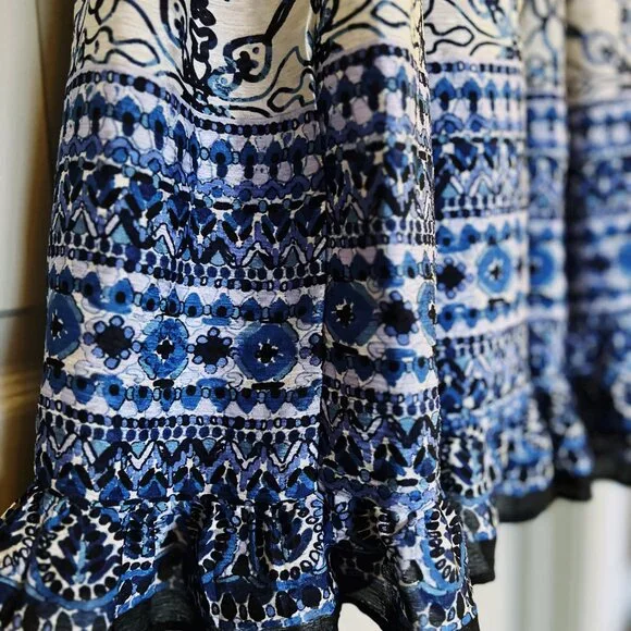 Taylor Blue & White Midi Dress | Flutter Sleeve | Coastal Chic | Size 2 - Picture 3 of 10